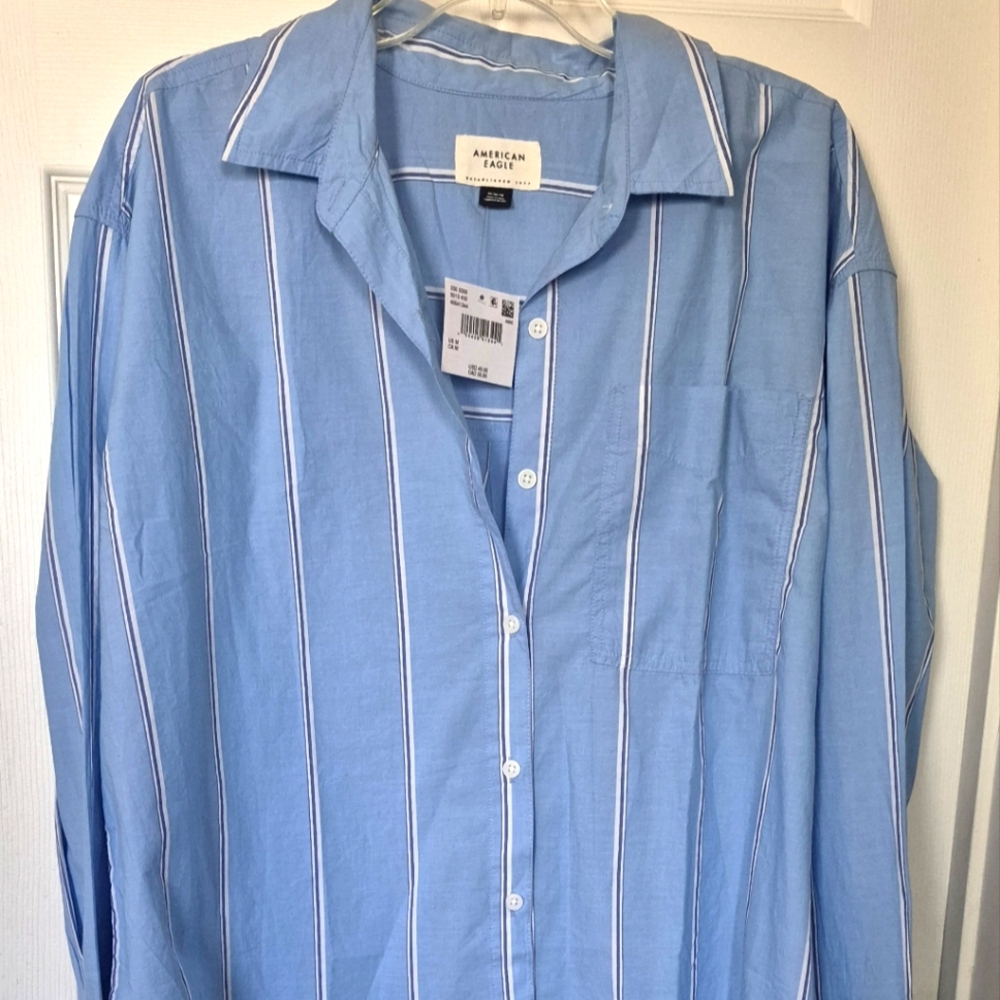 American Eagle Outfitters Womens oversized Blue Striped Shirt